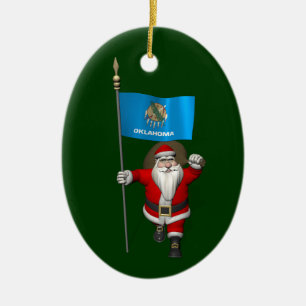 Santa Claus With Ensign Of Oklahoma Ceramic Ornament