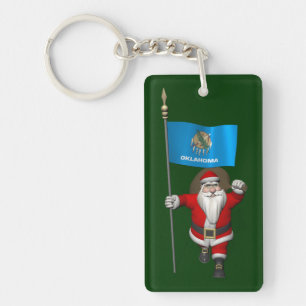 Santa Claus With Ensign Of Oklahoma Keychain
