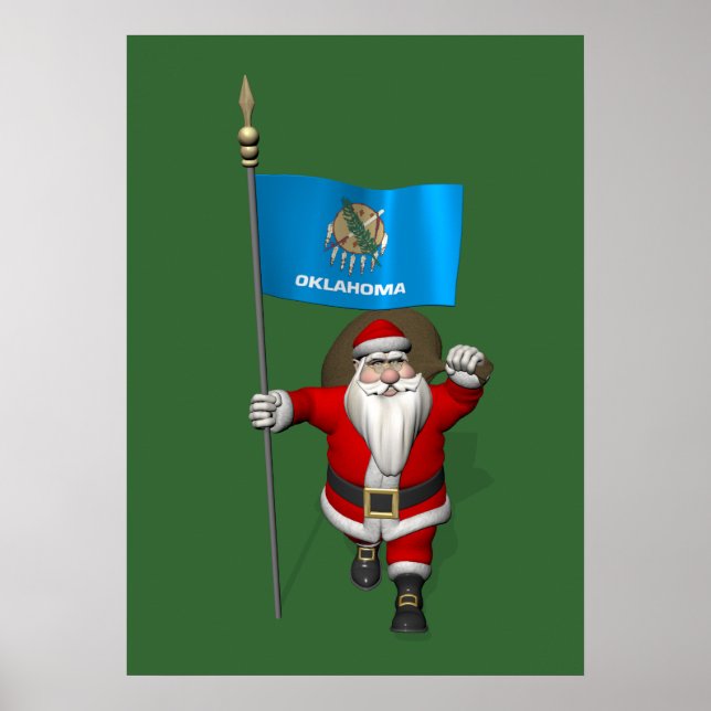 Santa Claus With Ensign Of Oklahoma Poster (Front)