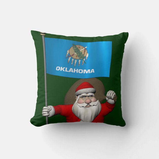 Santa Claus With Ensign Of Oklahoma Throw Pillow (Front)