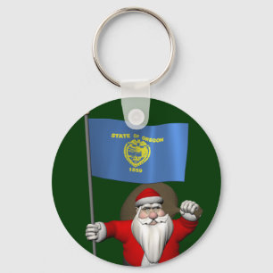 Santa Claus With Ensign Of Oregon Keychain