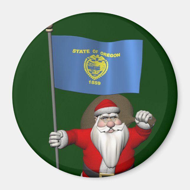 Santa Claus With Ensign Of Oregon Magnet (Front)