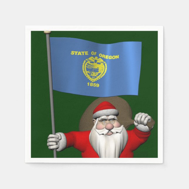 Santa Claus With Ensign Of Oregon Napkin (Front)