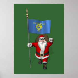 Santa Claus With Ensign Of Oregon Poster