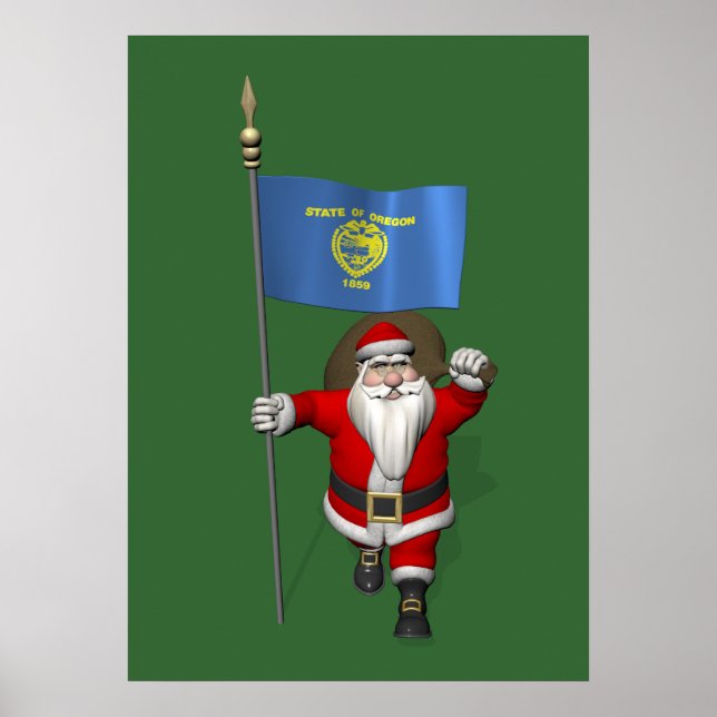 Santa Claus With Ensign Of Oregon Poster (Front)