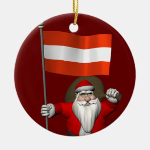 Santa Claus With Ensign Of Österreich Austria Ceramic Ornament