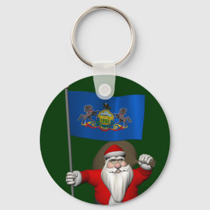 Santa Claus With Ensign Of  Pennsylvania Keychain