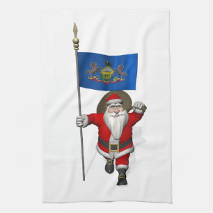 Santa Claus With Ensign Of Pennsylvania Kitchen Towel