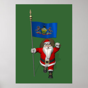 Santa Claus With Ensign Of  Pennsylvania Poster