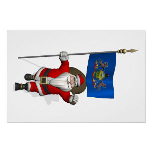 Santa Claus With Ensign Of Pennsylvania Poster