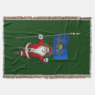 Santa Claus With Ensign Of  Pennsylvania Throw Blanket