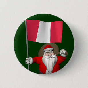 Santa Claus With Ensign Of Peru 2 Inch Round Button