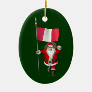 Santa Claus With Ensign Of Peru Ceramic Ornament