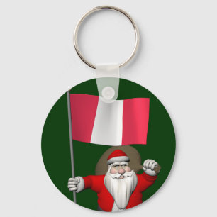 Santa Claus With Ensign Of Peru Keychain
