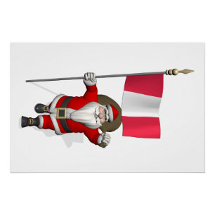 Santa Claus With Ensign Of Peru Poster