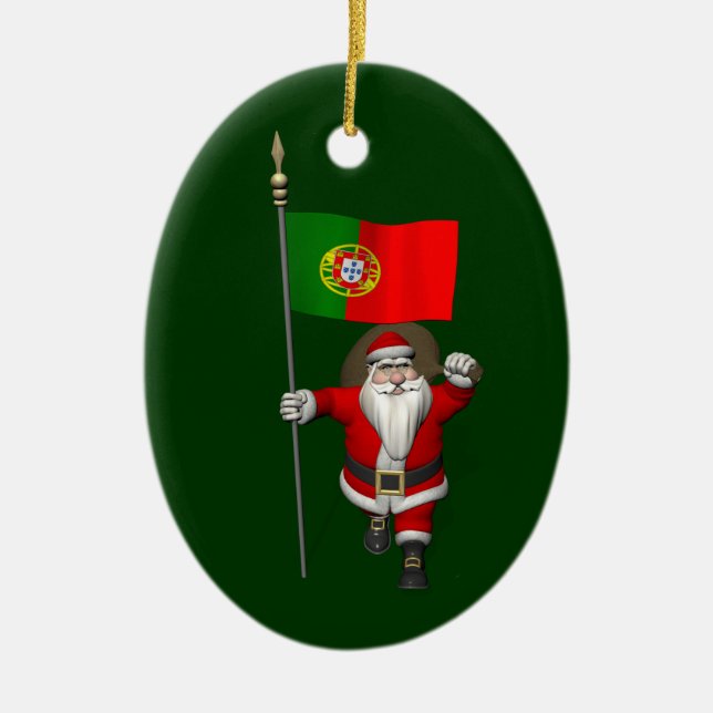 Santa Claus With Ensign Of Portugal Ceramic Ornament (Front)