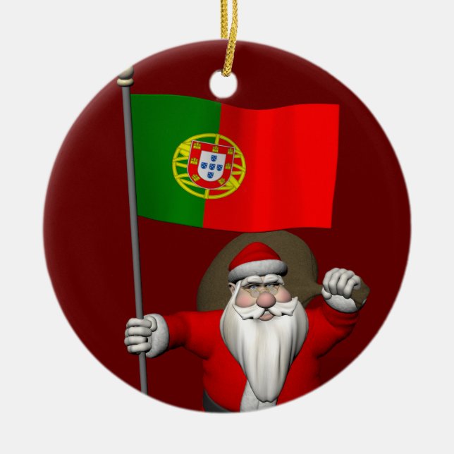 Santa Claus With Ensign Of Portugal Ceramic Ornament (Front)