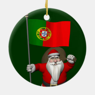 Santa Claus With Ensign Of Portugal Ceramic Ornament