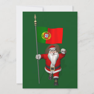 Santa Claus With Ensign Of Portugal Holiday Card