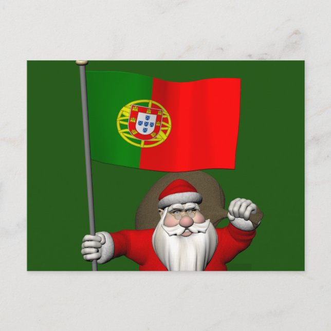Santa Claus With Ensign Of Portugal Holiday Postcard (Front)