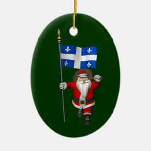 Santa Claus With Ensign Of Québec CDN Ceramic Ornament