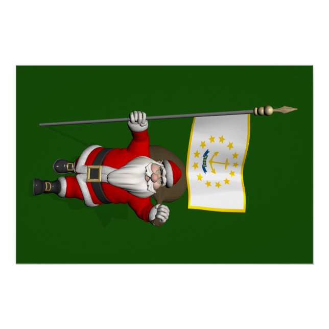 Santa Claus With Ensign Of Rhode Island Poster (Front)