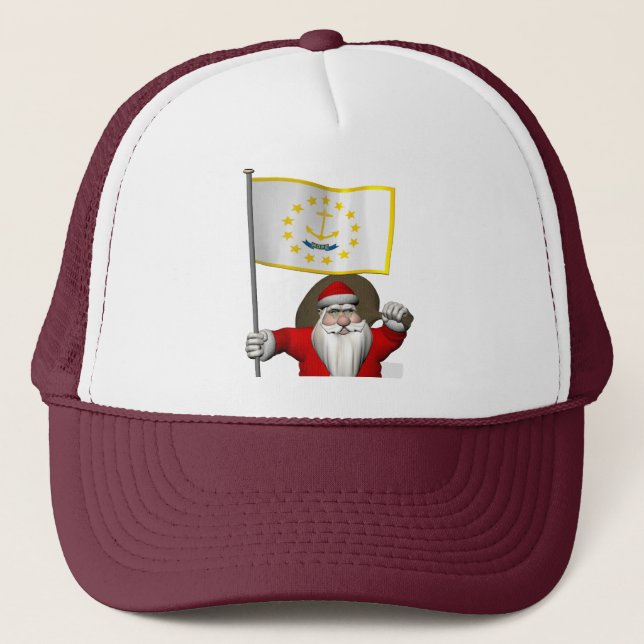 Santa Claus With Ensign Of Rhode Island Trucker Hat (Front)