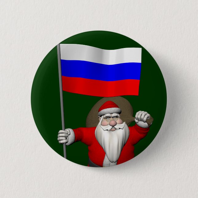Santa Claus With Ensign Of Russia 2 Inch Round Button (Front)