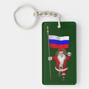 Santa Claus With Ensign Of Russia Keychain