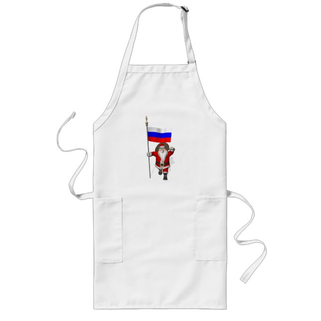 Santa Claus With Ensign Of Russia Long Apron (Front)