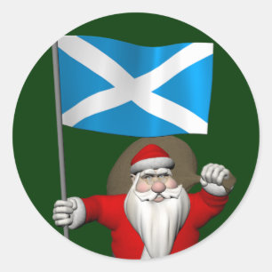 Santa Claus With Ensign Of Scotland Classic Round Sticker