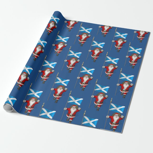 Santa Claus With Ensign Of Scotland Wrapping Paper (Unrolled)