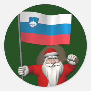Santa Claus With Ensign Of Slovenia Classic Round Sticker