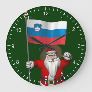 Santa Claus With Ensign Of Slovenia Large Clock