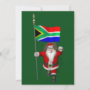 Santa Claus With Ensign Of South Africa Holiday Card
