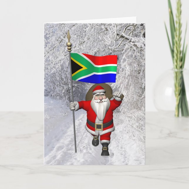 Santa Claus With Ensign Of South Africa Holiday Card (Front)