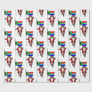 Santa Claus With Ensign Of South Africa Wrapping Paper