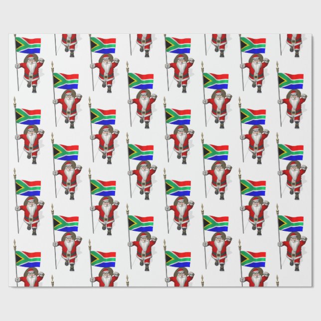 Santa Claus With Ensign Of South Africa Wrapping Paper (Flat)