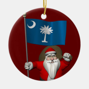 Santa Claus With Ensign Of South Carolina Ceramic Ornament