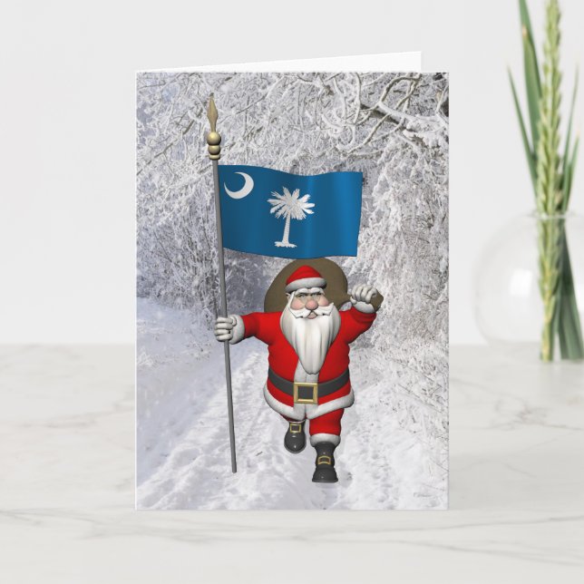 Santa Claus With Ensign Of South Carolina Holiday Card (Front)