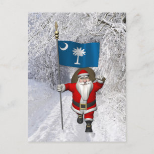 Santa Claus With Ensign Of South Carolina Holiday Postcard
