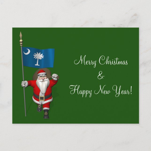 Santa Claus With Ensign Of South Carolina Holiday Postcard (Front)