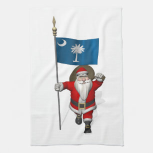 Santa Claus With Ensign Of South Carolina Kitchen Towel