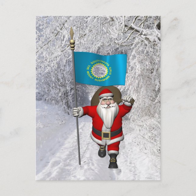 Santa Claus With Ensign Of South Dakota Holiday Postcard (Front)