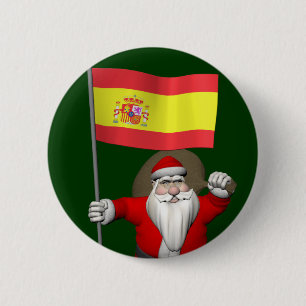 Santa Claus With Ensign Of Spain 2 Inch Round Button