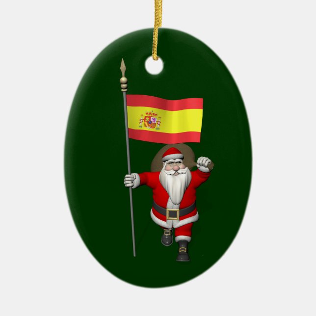 Santa Claus With Ensign Of Spain Ceramic Ornament (Front)