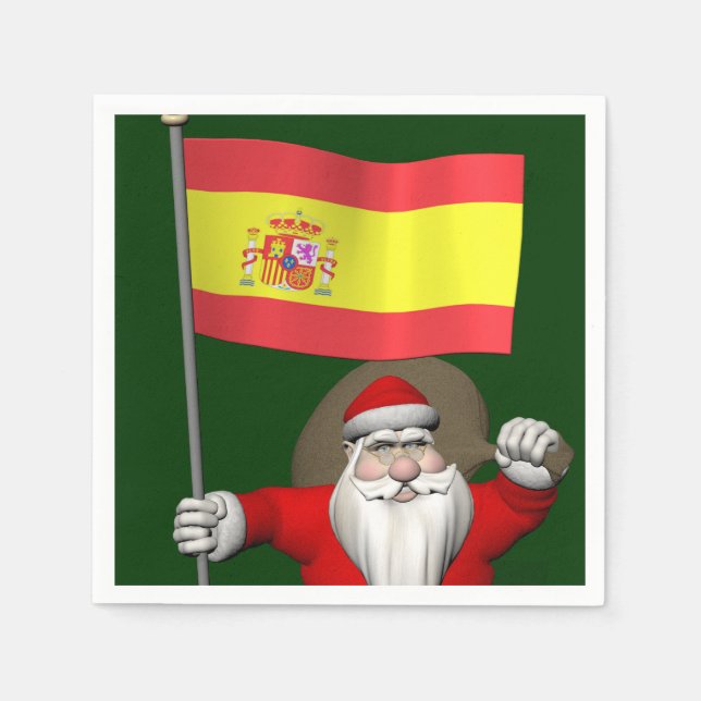 Santa Claus With Ensign Of Spain Napkin (Front)