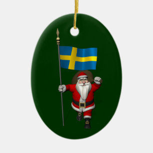 Santa Claus With Ensign Of Sweden Ceramic Ornament