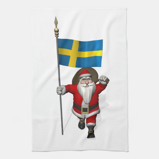 Santa Claus With Ensign Of Sweden Kitchen Towel (Vertical)
