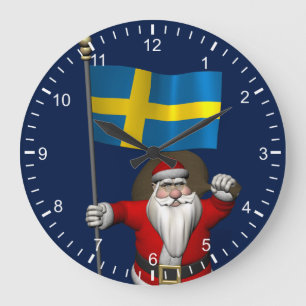 Santa Claus With Ensign Of Sweden Large Clock
